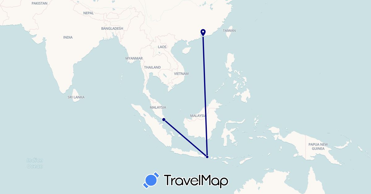 TravelMap itinerary: driving in Hong Kong, Indonesia, Singapore (Asia)